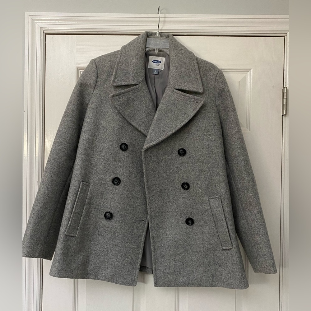Old Navy Gray Double Breasted Peacoat, Size L